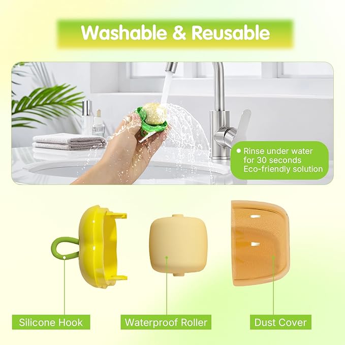 2 Pcs Protable Mini Lint Rollers, Reusable Washable Lint Rollers for Clothes Car Seats with Protective Cap, Travel Portable Lint Roller - Fits in Wallet, Pet Hair Remover(Yellow)
