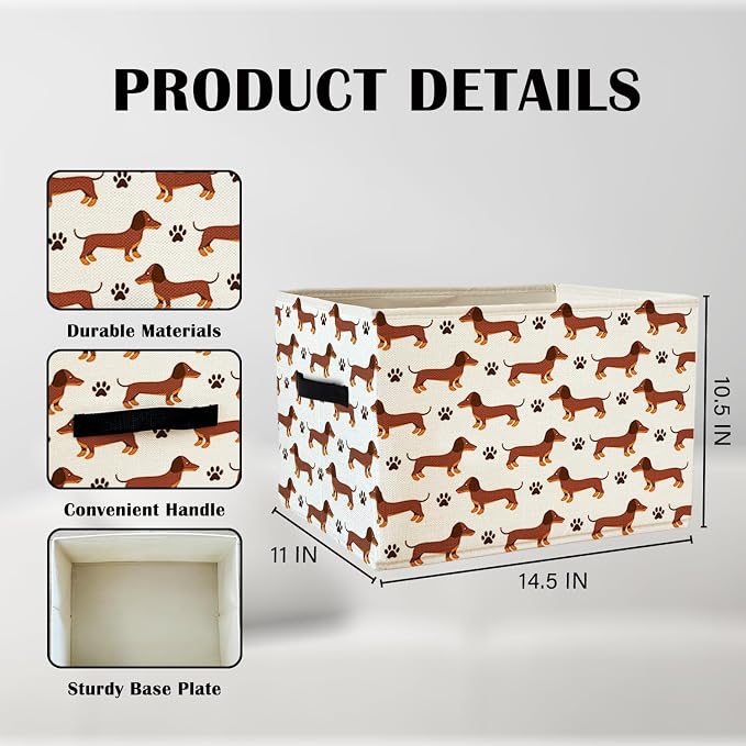 Funny Dachshund Dog Storage Basket Bins With Handles for Girls Kids, Funny Weiner Dog Foldable Organizer Basket Toybox for Girls Room Nursery Bedroom Bathroom Clothes Toys Books