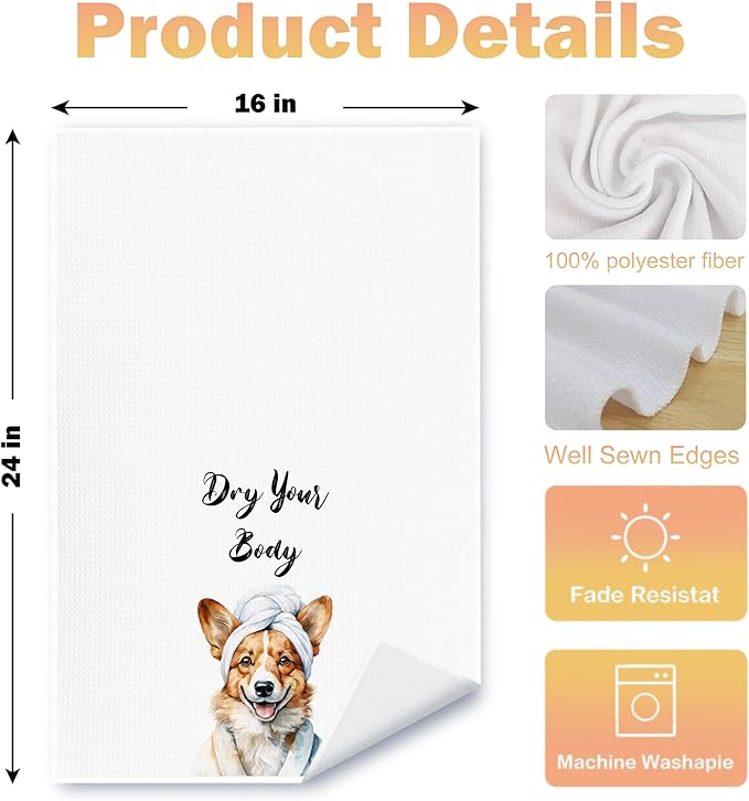 Funny Corgi Dog Hand Towels for Bathroom Washroom, Gifts for Corgi Lovers Women Men, Dog Bathroom Decor, 16x24 Inch Set of 4