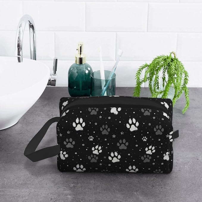 Vintage Pet Paw Print Makeup Bag for Women, Cute Dog Lover Cosmetic Bag Travel Toiletry Pouch Zipper Organizer Gift for Pet Lovers Gym Daily Use 10x6.2x4.9 Inch