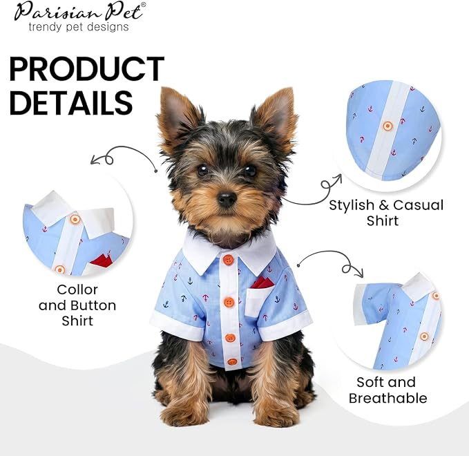 Parisian Pet Anchor Dog Shirt – Nautical Shirts for Small Dogs – Summer Puppy Clothes – Lightweight and Breathable Dog Clothes – Light Blue Dogs Beach Outfit - Comfortable and Trendy Pet T Shirts