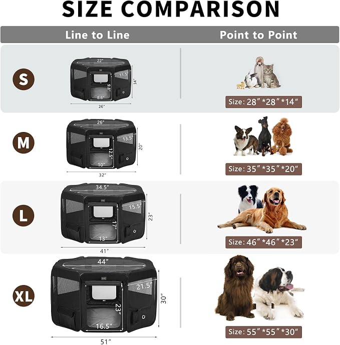 Dog Playpen Portable Pet Play Pens for Small Dog/Cat/Rabbit/Chicks, Cat Playpen Indoor/Outdoor with Carring Case, Removable Zipper Top and Bottom (Black, Large (46"x46"x23"), 8)