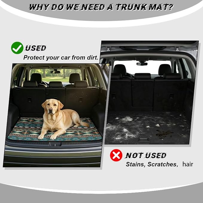 Howilath Car Trunk Mat All Weather Cargo Liner Non-Slip Green Southwestern Aztec Horse Rear Trunk Protection Vehicle Interior Accessories for Sedan & Truck