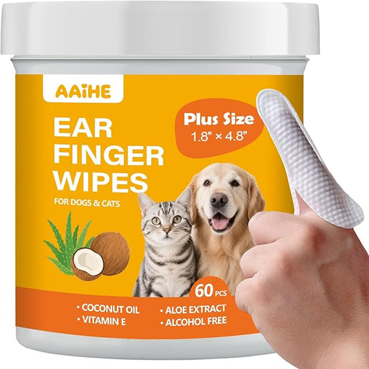 Plus Size Dog Ear Wipes,Gently Remove Ear Wax & Dirt,Relieve Ear Itching. Fresh Coconut Scent, All Natural Ingredients Dog Ear Cleaning Wipes - 60 Count