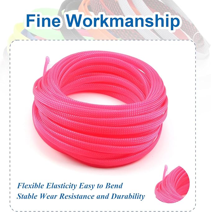 Heyiarbeit 10m/32.8ft PET Expandable Braid Cable Sleeving Flexible Wire Mesh Sleeve Pink 6mm