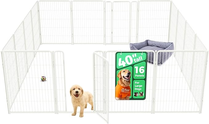 FXW Homeplus Indoor Dog Playpen, 40" H, 16 Panels, for Medium & Large Dogs | Stress-free play, Heavy-duty, Semi-open design, Easy setup, Threshold-free gate, Expandable, Patented