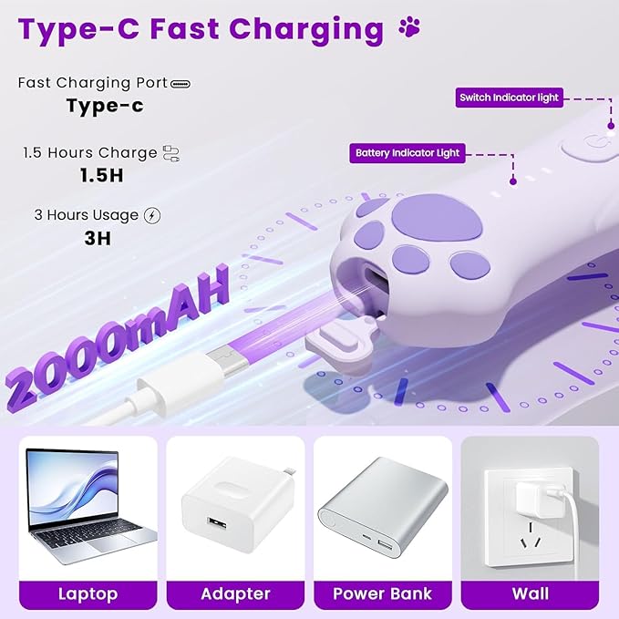 Veeconn Dog Clippers for Grooming - 4-in-1 Dog Clippers Grooming Kit with Low Noise & IPX7 Waterproof Design Includes Comb Paw Trimmer Nail Grinder - Rechargeable & Cordless Dog paw Trimmer (Purple)