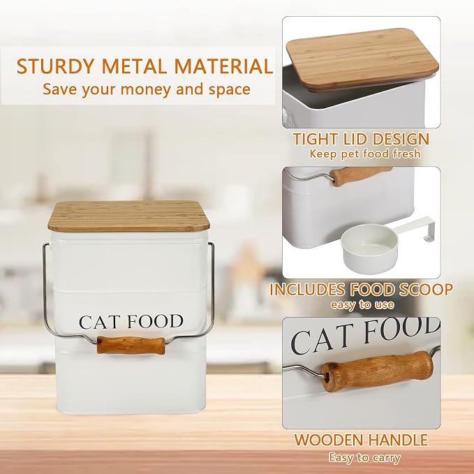 Farmhouse Cat Food Storage Container,6L Cat Food Canisters,Pet Foods Container Hold 5~6lbs Cat Food Treats,Airtight Cats food Storage with Lid and Scoop,Kibble Containers Countertop-White