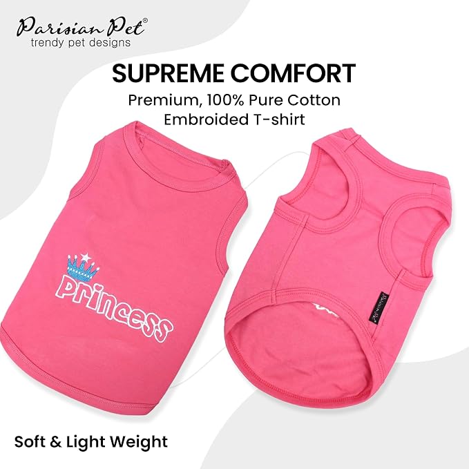 Parisian Pet Princess Dog Shirt – 100% Cotton Shirts for Medium Dogs – Pink Sleeveless Puppy Clothes – Lightweight and Breathable Dog Apparel – Girl Dogs Clothes - Stretchy Pet T Shirts