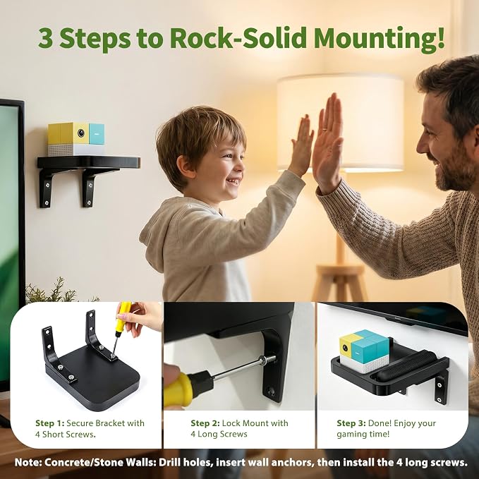 RIBOTS Wall Mounted Holder for Nex Playground Game System with Silicone Remote Case Cover, Wood Shelf for Console & Remote, 3-Step Easy Setup, Storage Organizer for Nex Playground Kids & Families