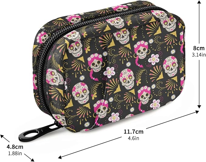 Paisley Flower Sugar Skull Pill Box 7 Day Pill Case Travel Pill Organizer Bag with Zipper Portable Weekly Case Compact Size for Vitamin Supplement Holder