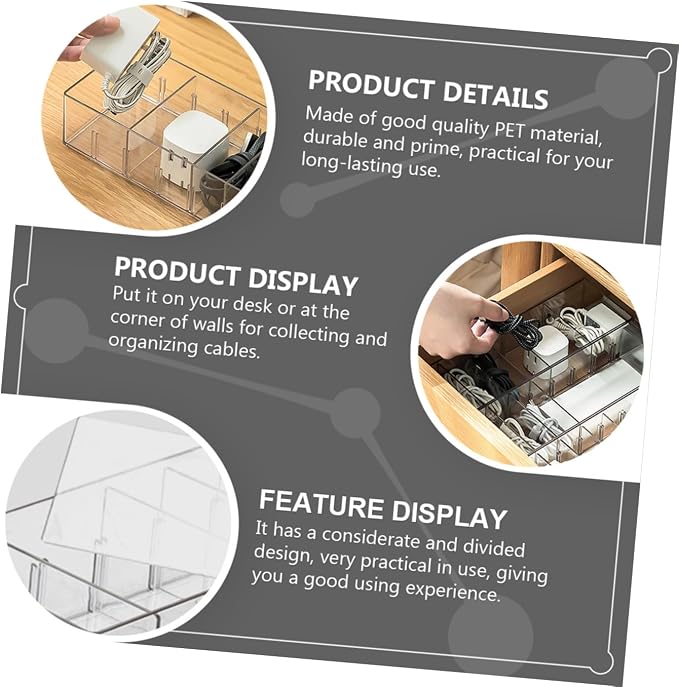 KOMBIUDA Natural Pet Material Data Cable Storage Box Easy to Use Portable Capacity Cord Cover Cable Management Box Caddy Organizer Case Bathroom Storage Organizer