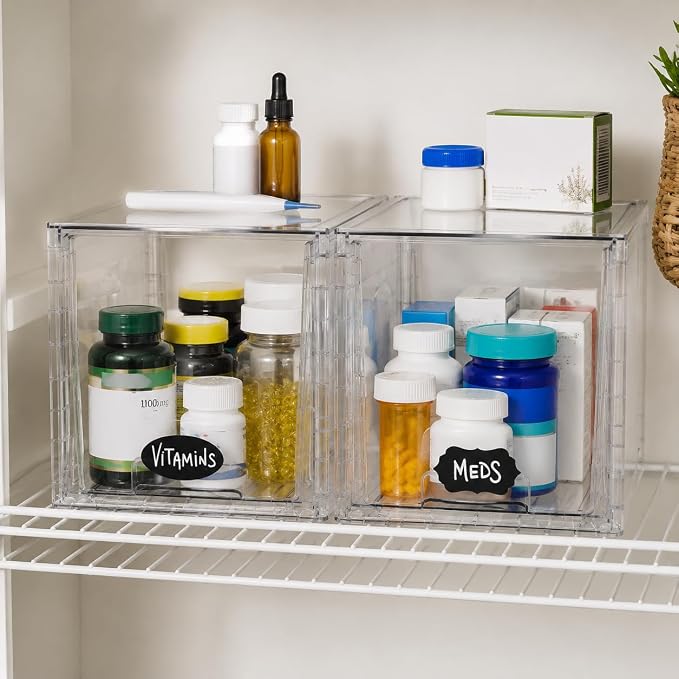 2 Pack Stackable Acrylic Storage Drawers – Clear Plastic Organizer Bins, Easy to Assemble, Suitable for Bathroom, Undersink, Kitchen, Pantry, Makeup, Medicine Organization