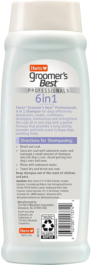 Hartz Groomer's Best Professionals 6-in-1 Dog Shampoo and Conditioner in One, 18 oz (Pack of 3)