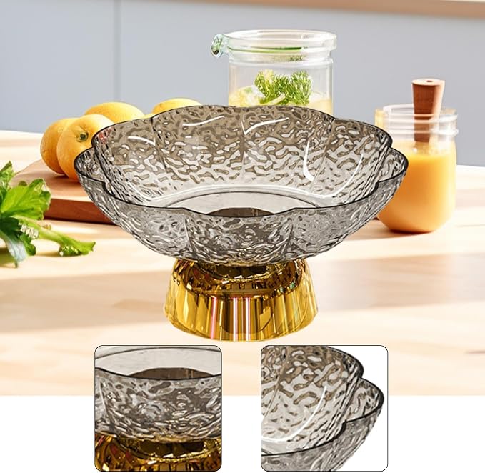 Fruit Bowl Pedestal Bowl Footed Wedding Fruit Stand Multipurpose Storage Organizer for Kitchen Counter Snack Bread Dessert, C Gray and Gold