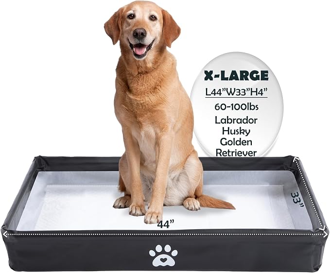 MEEXPAWS Dog Pee Pad Holder, Foldable Puppy Litter Box Indoor Potty Tray | Extra Large High Side Leak-proof Potty Pad Holder for Dogs, Easy Clean Portable Liner Base, Dog Toilet for Potty Training