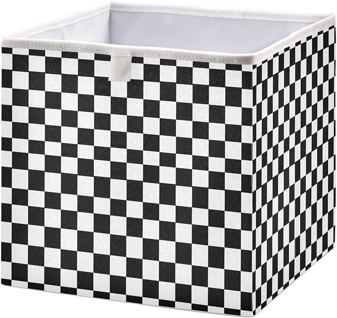 Black and White Checkered Pattern Cube Storage Bins Collapsible Fabric Storage Baskets Large Clothes Organizer Box for Bedroom Living Room Study Room 11×11×11 In