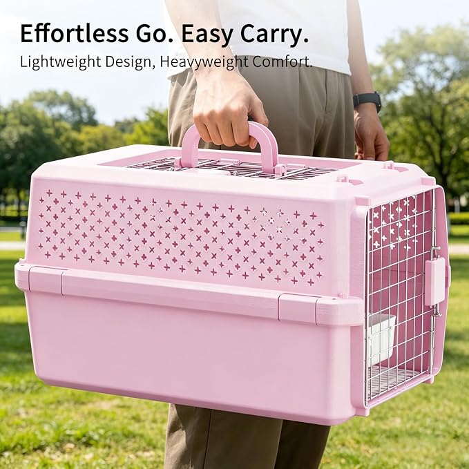 22" Hard Pet Carrier: Travel Kennel for Cats & Small Dogs | Strong Metal Locking Door / Ventilated Side Panels / 22" Cozy Interior / Lightweight Structure / Top Carry Handle