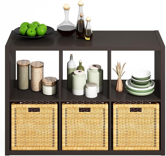Furinno HERMITE 6-Cube Kitchen Island, Extra Thick Coffee Bar, Dark Oak | Kitchen Storage, Bakers Rack, for Pantry Organizers and Storage, Kitchen Organization