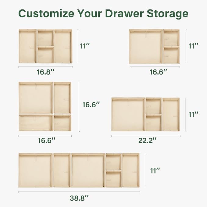 Kootek 16 Pack Drawer Organizer Clothes Dresser Organizers for Clothing | 3 Sizes Bins, Foldable, Breathable Non-Woven Fabric, Closet Organizers and Storage, Easy Assembly, Hold Baby Clothes, Nursery
