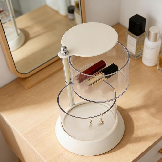 Sorandy Makeup Sponge Storage Box, 2 Tier PET Clear Rotating Makeup Blender Organizer Storage Container with 360 Degree Access for Powder Puff Cotton Pads (White)