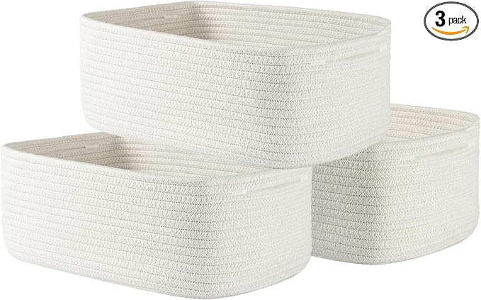 KALLAX Small Woven Storage Basket for Organizing, 13.5x9.5x5 inches, 3 Pack | Shelf baskets for closet organization, toy storage and home decor, Perfect as empty gift baskets for holidays, Off White
