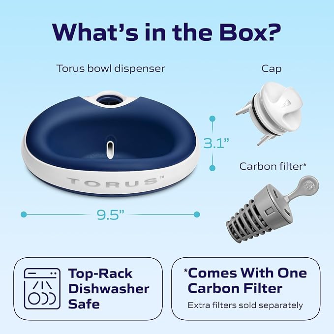Mini Filtered Water Bowl for Cats & Small Dogs, 1L/34oz - No Power Needed, Auto-Refill, No Spill, Portable Travel Lock, Carbon Filter, BPA-Free, Puppies & Kittens