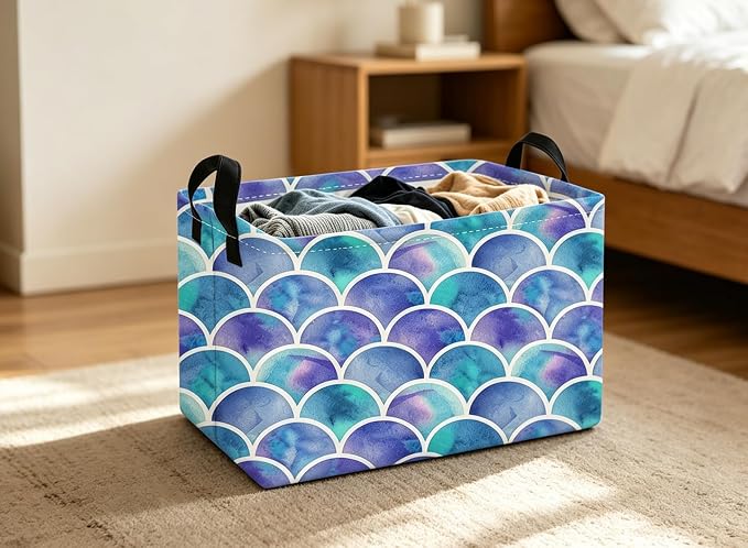 Essme Rectangular Girl Basket,Kids Storage Bins Organizer with Handles for Girls Room Decor, Gift Basket,Shelf Basket.(Bule)
