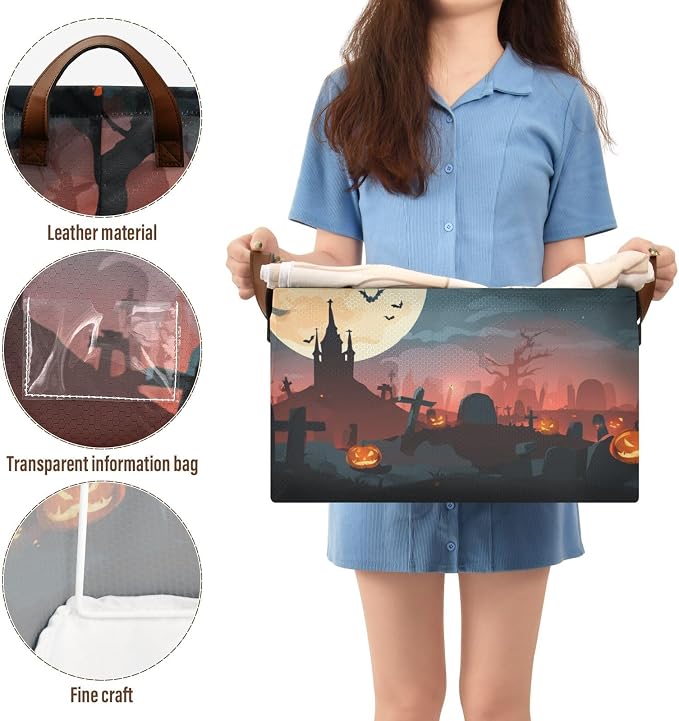 Halloween Spooky Graveyard Storage Basket Foldable Cube Storage Bins with Handles&Label Waterproof Collapsible Organizer Box Bin Large Rectangle Decorative Baskets for Shelves Home Room Laundry-2 PC