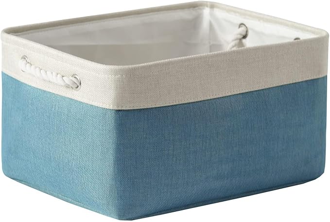 Fabric Storage Bin with Handles,Storage Basket for Home Storage and Organization, Shelf Basket with Cover for Living Room Bedroom Closet（White & Green Large,15.7L*11.8W*8.3H