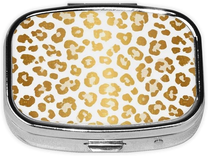 Cheetah Gold Leopard Print Pill Organizer Travel Portable Compact Pill Box 2 Compartments Pill Case for Vitamins/Fish Oil/Meds for Purse Pocket