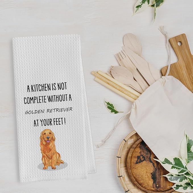 Golden Retriever Dish Towels - Golden Retriever Gifts Decorative Waffle Weave Kitchen Towels, Hand Towel, Tea Towel (16×24 Inches)