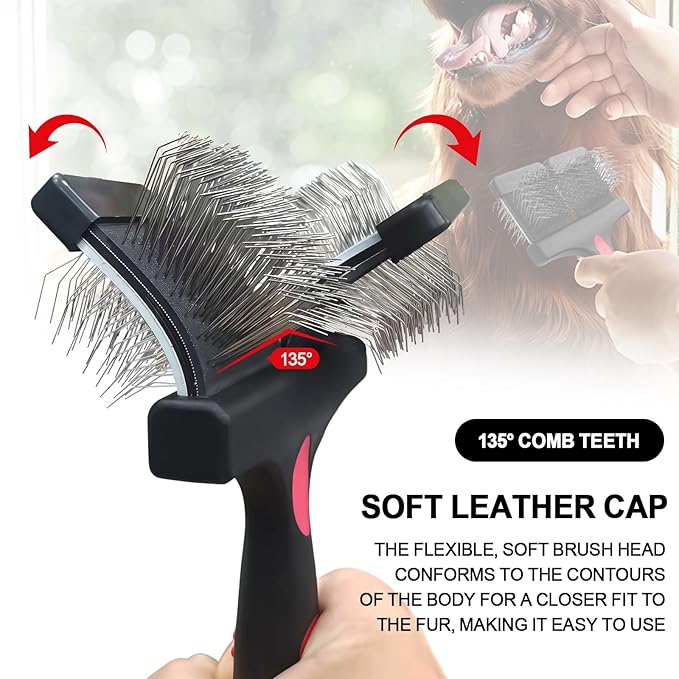 Double-Sided Slicker Brush for Dogs Dual Flexible Slicker Brush Long&Short Pin Dog Brush Professional Pet Grooming Tool for Dogs and Cats Remove Loose Hair Undercoat Tangles Knots