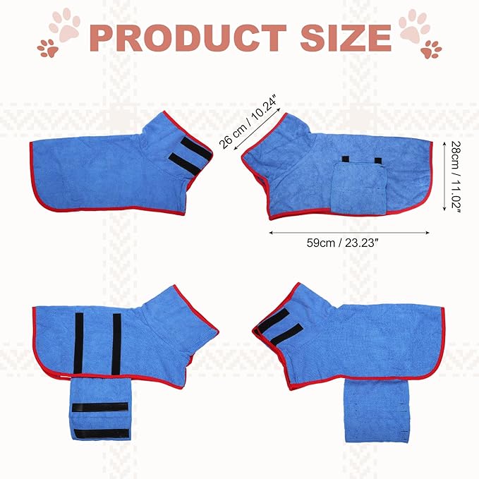 Dog Drying Coat, Dog Robes for After Bath Bathrobe Super Absorbent Towel Soft Adjustable, (S, Blue), Intended for Fast Drying Warm Keeping Pet Cats Kitten Puppies