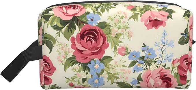 Vintage Rose Flower Makeup Bag - Durable 600D Oxford Fabric Travel Cosmetic Bag, Shockproof Foam Padded Toiletry Organizer for Gym & Daily Use 10x6.2x4.9 Inch