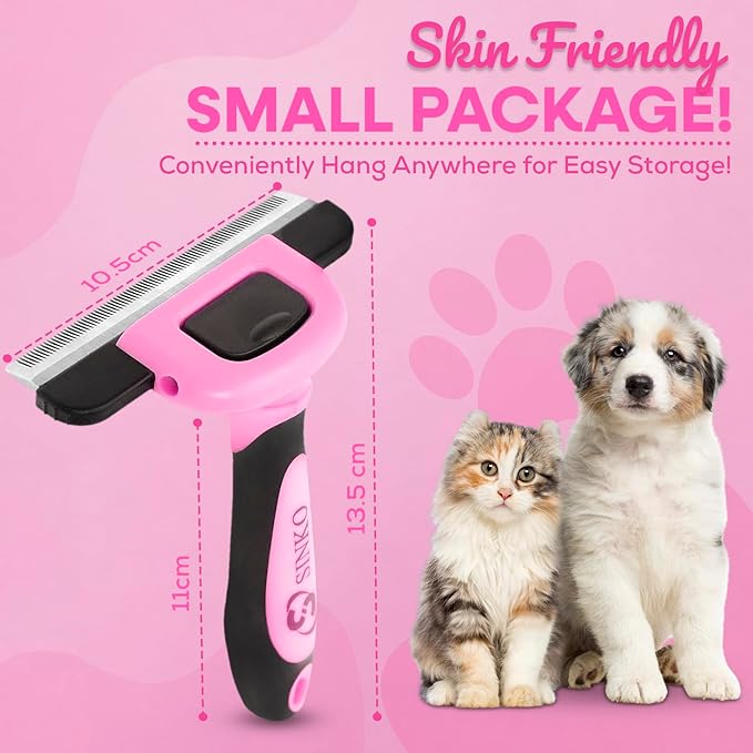 SINKO Deshedding Brush for Dogs & Cats, Pet Grooming Brush, Skin Friendly Deshedding Tool, Dog Brush for Shedding, Effectively Reduces Shedding by up to 95% for Short Medium Long Pet Hair (Pink)