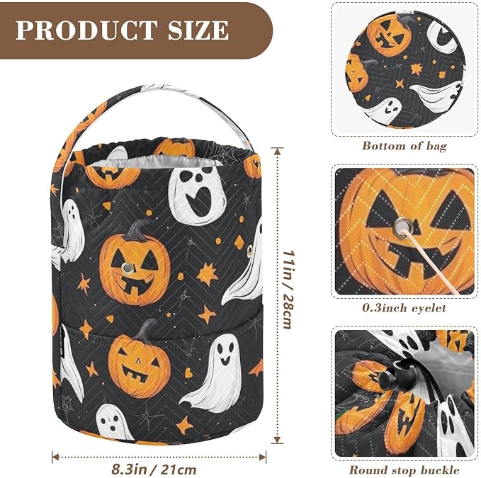 Tatenale Crochet Bag Yarn Bag Knitting Project Bag with Pockets and Handle Portable Yarn Storage Organizer Tangle Free 8.3x11 InchGothic Halloween Ghost Pumpkin and Spider Web04