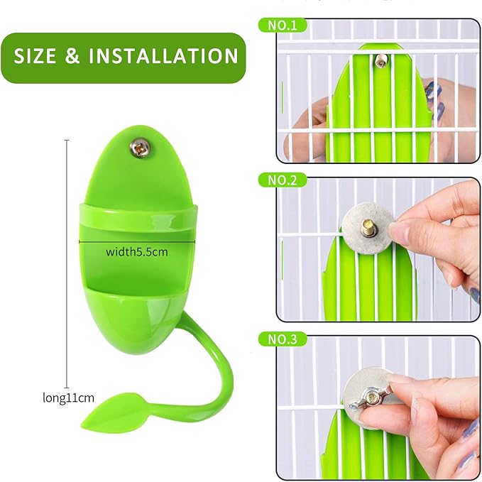 2pcs Pet Food Feeders for Bird Cage, Cuttlebone Holder, Plastic Storage Bowl Feeding Cup Birds Stand Racks for Budgies Parakeet Cockatiel Conure(Green)