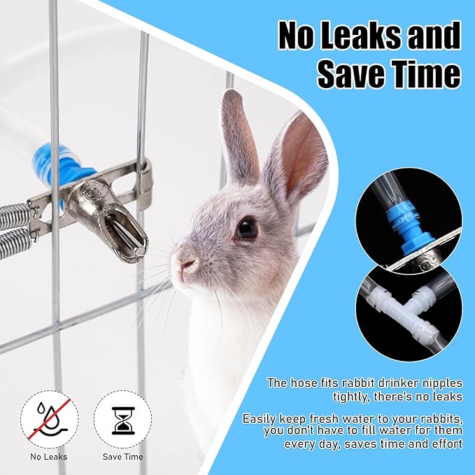 Automatic Rabbit Watering System, Rabbit Waterer Kit System Gravity Fed Include 24 Sets of Nipple Drinkers and 46 Feet of ID 5/16" Hose