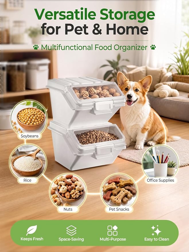 FOHERE 3 Pack Dog Food Storage Container, 40 Lbs Dog Food Bin with Scoop | Moisture Proof Dry Dog Food Container for Cat Treats, Rice, Flour & Baking Supplies, BPA Free