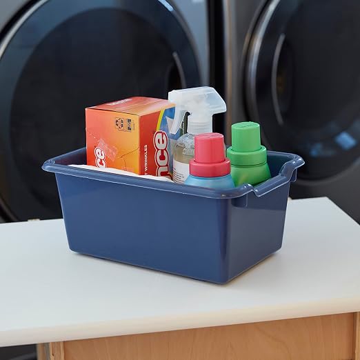 ECR4Kids Scoop Front Storage Bins, Multipurpose Organization, Navy, 10-Piece | Durable plastic, GREENGUARD Gold Certified, 1.2 gallon capacity, lightweight & nestable, built-in handle, classroom/home use
