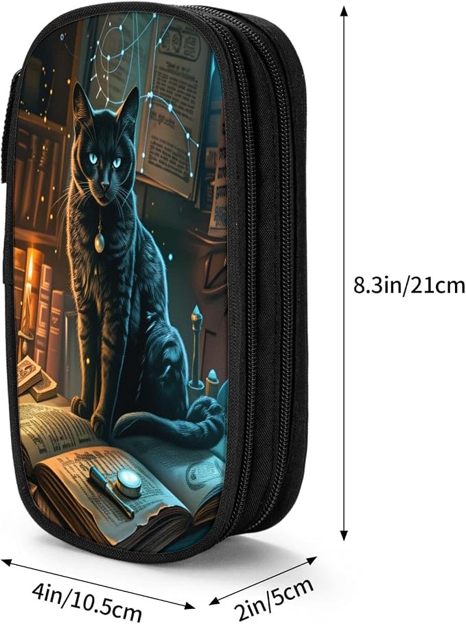 Cute Black Cat Pencil Pouch, Oxford Cloth Pen Case With Double Zipper Compartments, Portable Stationery Organizer For Office Supplies, Travel Accessories Makeup Items
