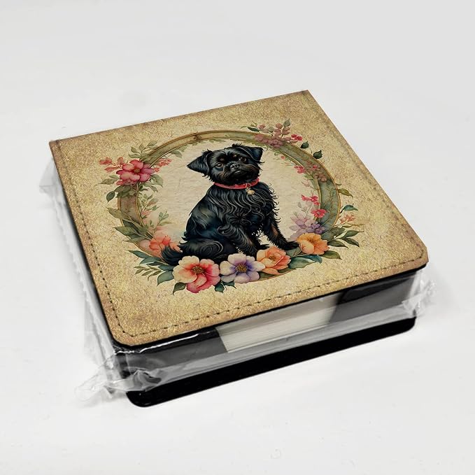 Caroline's Treasures Affenpinscher and Flowers PU Leather Note Paper Holder with Artist-Designed Cover, Desk Accessory, Office Gift