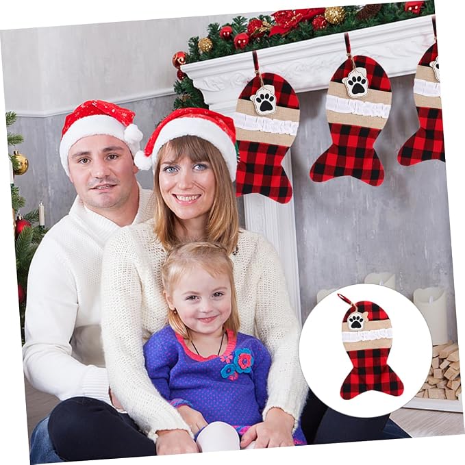 NULYLU 1pc Christmas Pet Sock Bag and Plaid Design Cute Candy Pouch for Holiday Storage and Decorations for Filling and Stocking Stuffers
