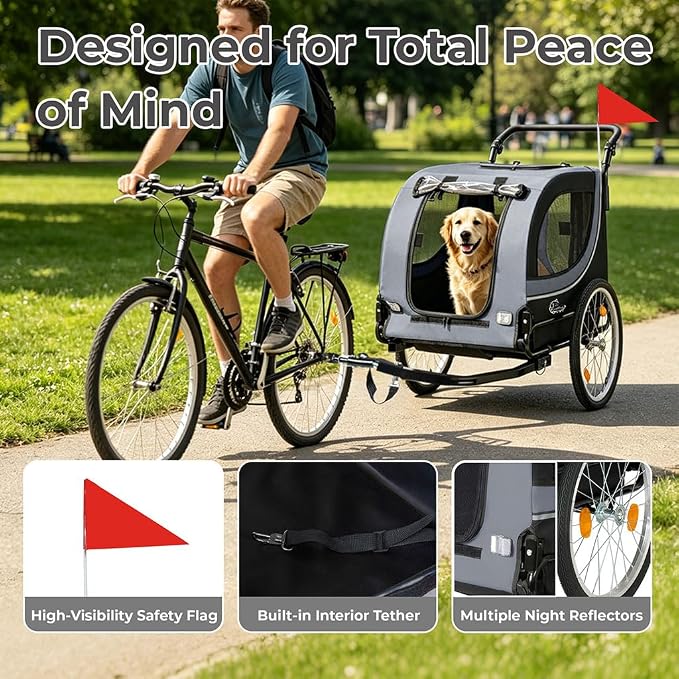 2 in 1 Dog Bike Trailer and Pet Stroller, 100 lbs Capacity Large Dog Bicycle Carrier with Steel Frame and 20" Air Tires & 8" Swivel Front Wheels, Foldable Pet Wagon Cart for Dogs Cats Outdoor Travel
