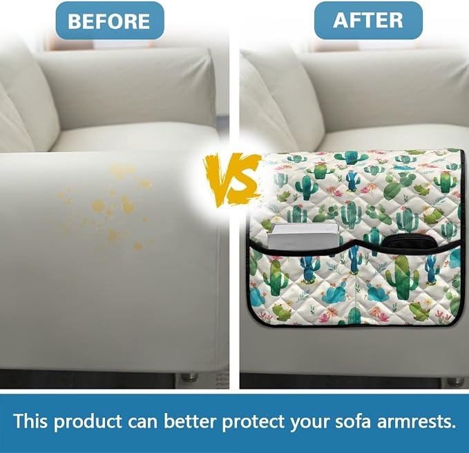 Cactus Sofa Arm Covers for Couch Stretch Arm Rest Cover, Anti-Stains Couch Arm Cover Easy to Clean Sofa Slipcover Furniture Protector Office Chair Armrest Covers