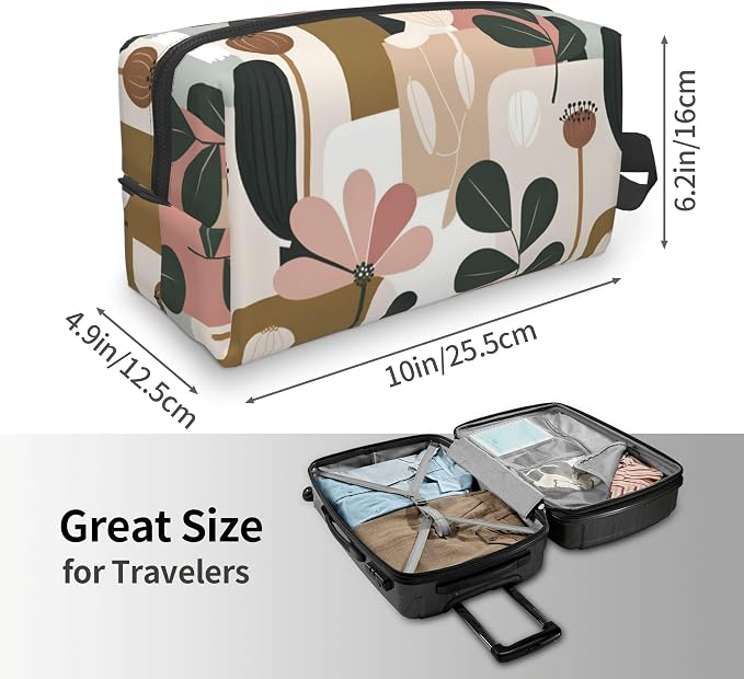 Abstract Floral Makeup Bag - Durable 600D Oxford Fabric Travel Cosmetic Bag, Shockproof Foam Padded Toiletry Organizer for Gym & Daily Use 10x6.2x4.9 Inch