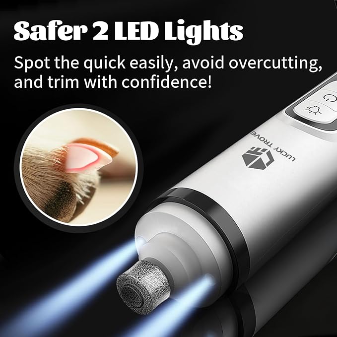 Silent Groom Pro Nail Grinder 2026 New with 2 LED Light & 3-Speed 2000mah Battery Professional Quiet Painless Paws Grooming & Smoothing for Small Medium Large Dog (1+2*Replacement Head LUCKYTROVE)