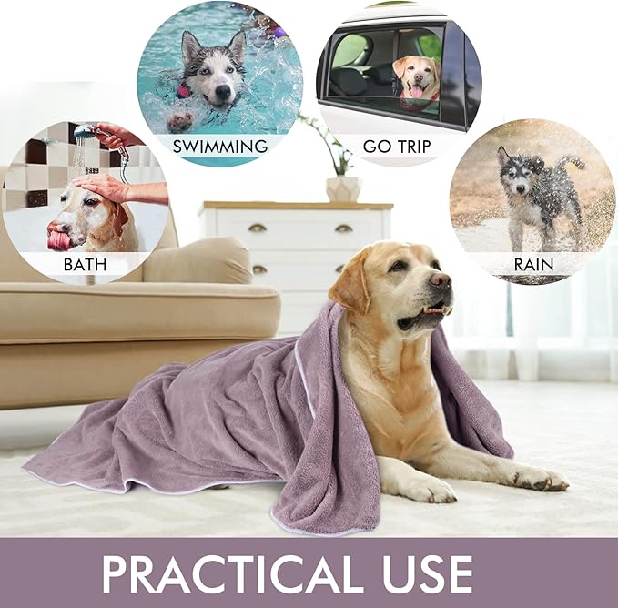 KinHwa Dog Towel Super Absorbent Pet Bath Towel Microfiber Dog Drying Towel for Small, Medium, Large Dogs and Cats 30inch x 50inch Purple