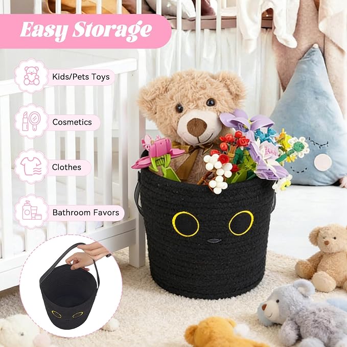 Cute Basket Black Cat Cotton Rope Basket (7.8"x7", 2PCS)